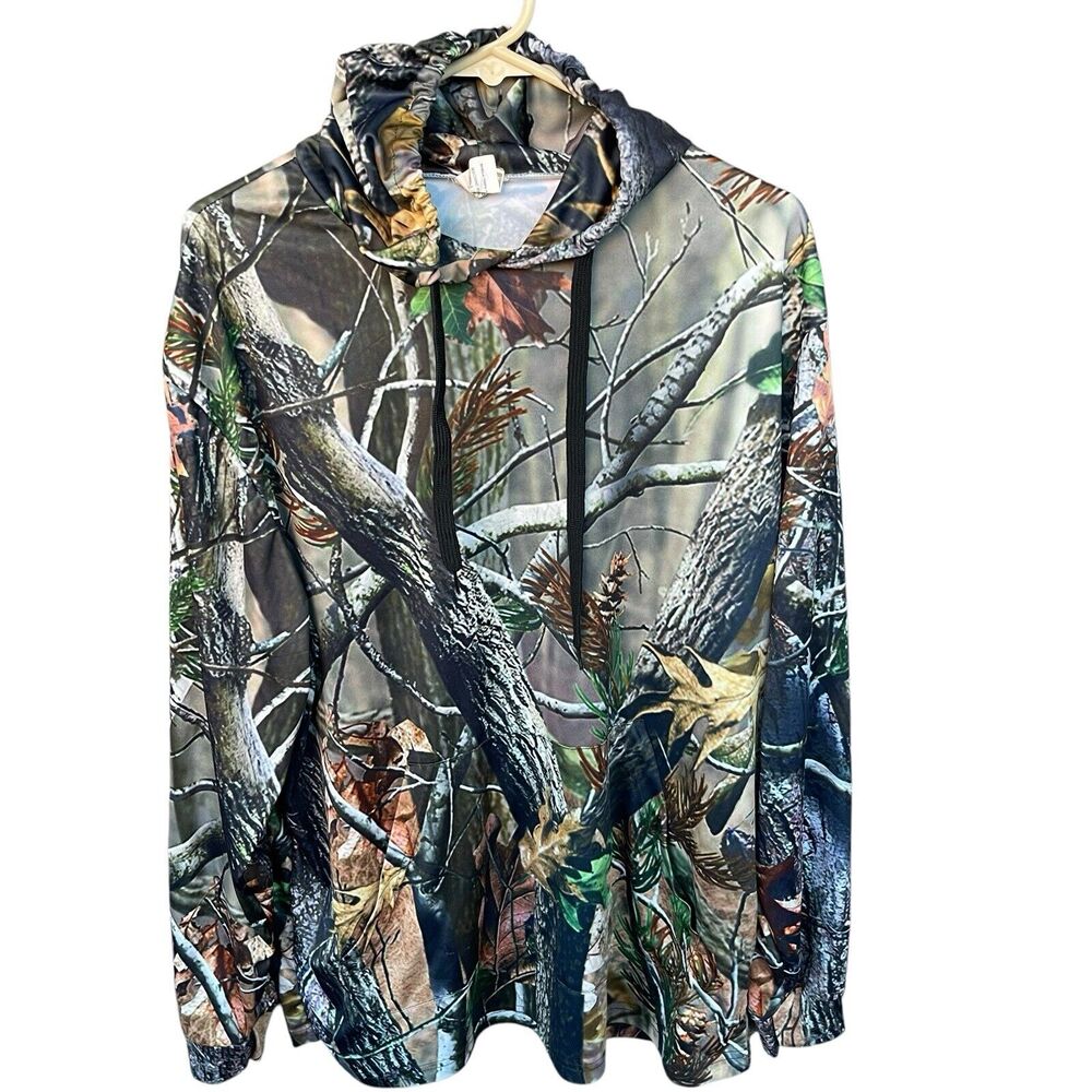 Pro One Camo Hoodie Shirt Mens Large Hunting Outdoor Kangaroo Pocket Green Brown